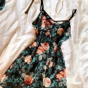 Vintage black floral lingerie dress Women's